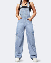 Flvsun-Womens Overalls Demin Wide Leg Cargo jumpsuit Loose Fit Bib Baggy Jean Overalls Adjustable Straps for Women.