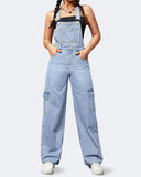 Flvsun-Womens Overalls Demin Wide Leg Cargo jumpsuit Loose Fit Bib Baggy Jean Overalls Adjustable Straps for Women.
