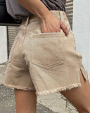 Flvsun-Women's High Waisted Denim Skirt Shorts, Vintage Style, Side Split