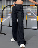 Flvsun-Women_s High Waist Cargo Jeans Flap Pocket