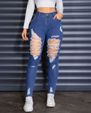 Flvsun-Women's High Waisted Skinny Ripped Jeans