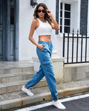 Flvsun-Women's Casual Pants High Waist Drawstring Elastic Waist Jeans