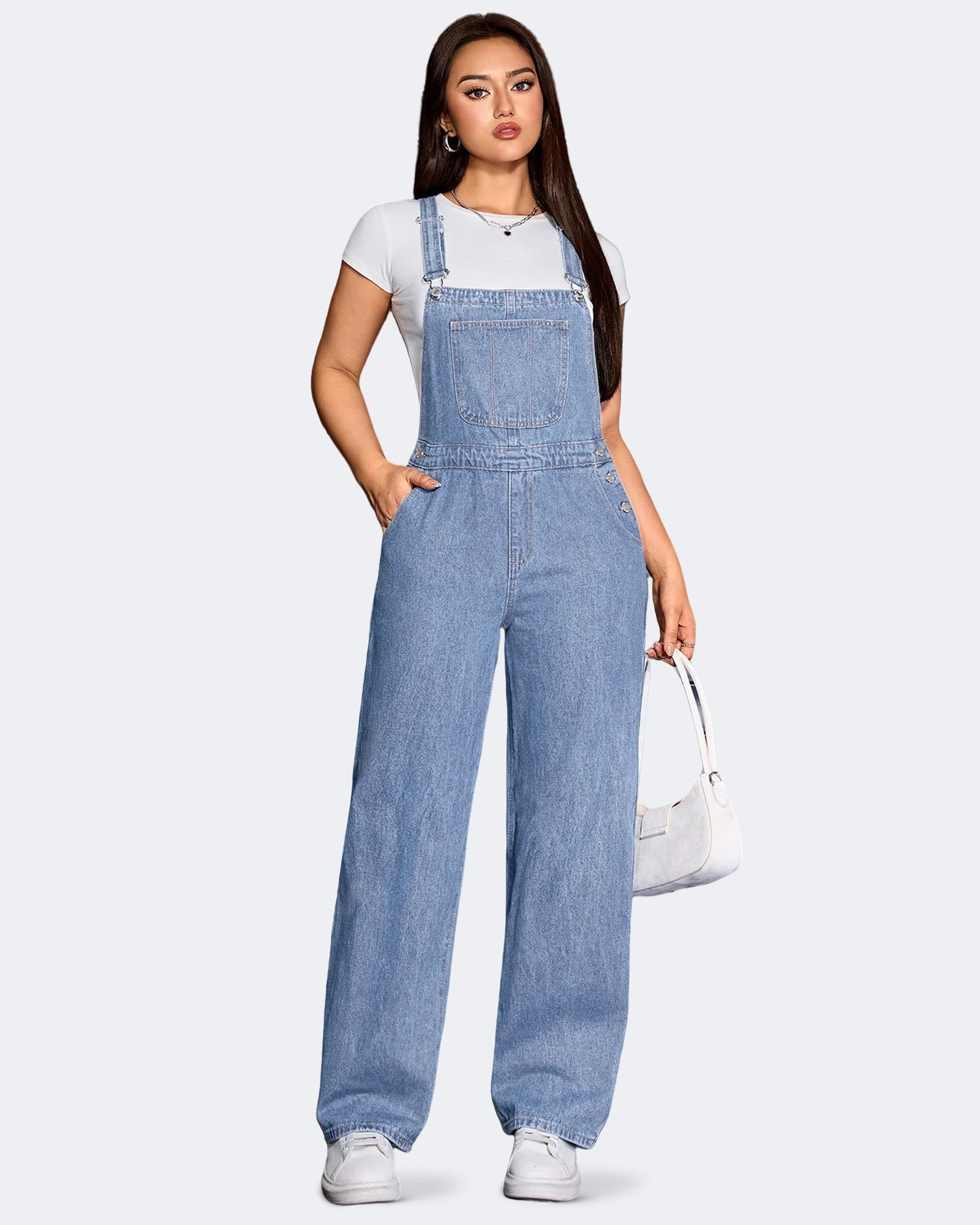Flvsun-Womens Overalls Denim Straight Wide Leg Jeans Denim Overalls with Adjustable Straps