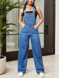 Flvsun-Womens Overalls Denim Straight Wide Leg