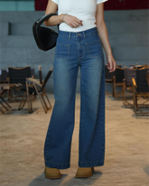 Flvsun-Womens Wide Leg High Waisted Sailor Jeans Trendy Cropped Baggy Denim Pants with Patch Pockets