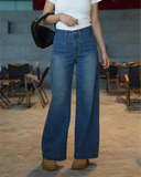 Flvsun-Womens Wide Leg High Waisted Sailor Jeans Trendy Cropped Baggy Denim Pants with Patch Pockets