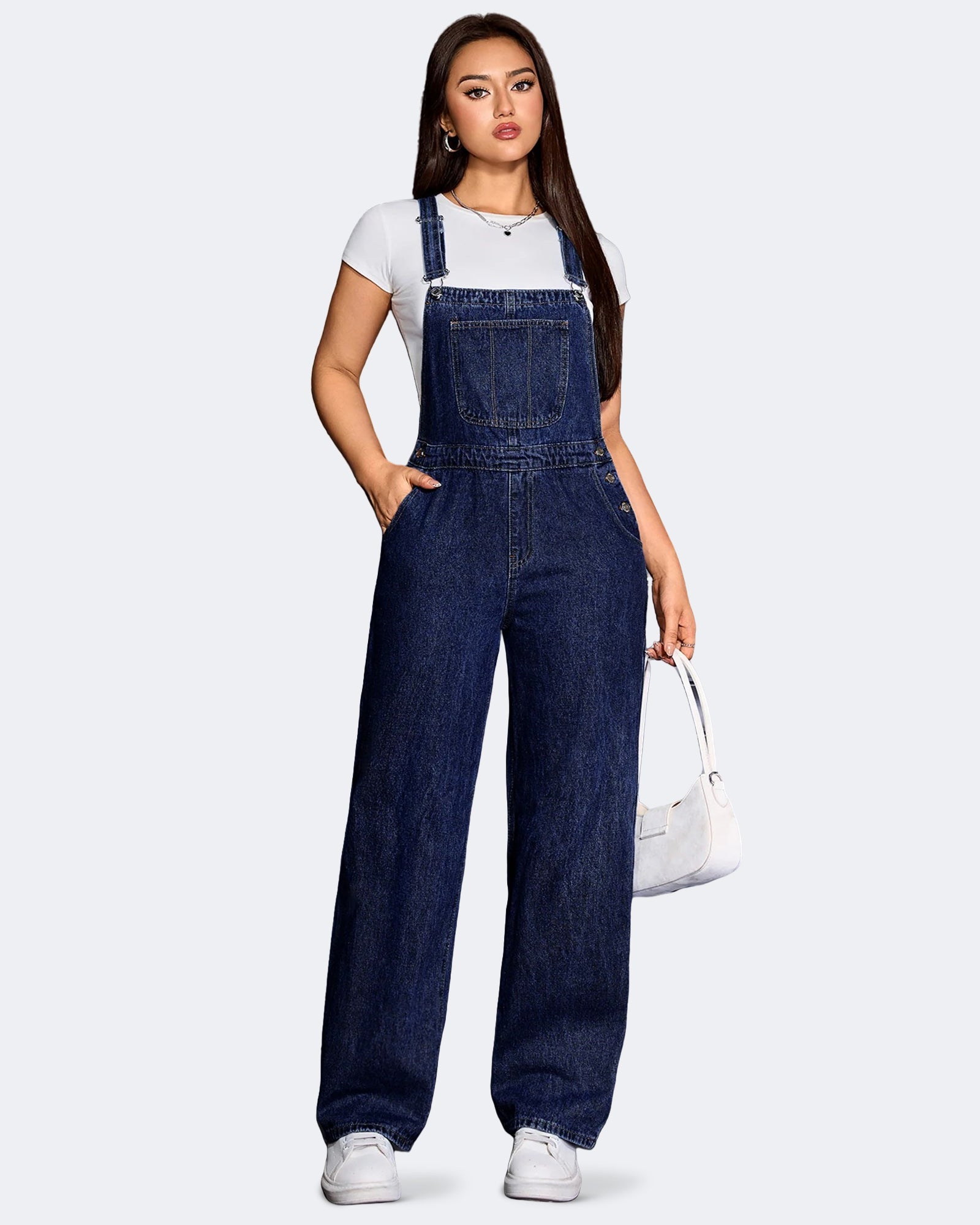 Flvsun-Womens Overalls Denim Straight Wide Leg Jeans Denim Overalls with Adjustable Straps
