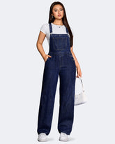 Flvsun-Womens Overalls Denim Straight Wide Leg Jeans Denim Overalls with Adjustable Straps
