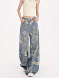 Flvsun denim wide leg jeans for women with floral pattern, high waist and loose fit, perfect for Y2K style.