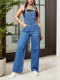 Flvsun-Womens Overalls Denim Straight Wide Leg
