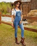 Flvsun-Tight Overalls for Women Classic Adjustable Straps Stretchy Denim Overalls Jeans Pants Skinny Tapered Jeans Overalls