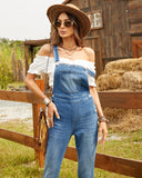 Flvsun-Tight Overalls for Women Classic Adjustable Straps Stretchy Denim Overalls Jeans Pants Skinny Tapered Jeans Overalls