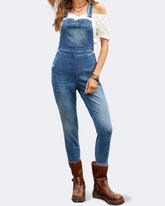 Flvsun-Tight Overalls for Women Classic Adjustable Straps Stretchy Denim Overalls Jeans Pants Skinny Tapered Jeans Overalls