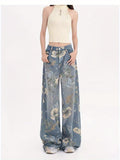 Flvsun women's high waist wide leg jeans featuring floral design, perfect for Y2K fashion and casual styles.