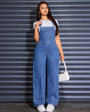 Flvsun-Womens Overalls Denim Straight Wide Leg Jeans Denim Overalls with Adjustable Straps