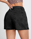 Flvsun-Denim Skorts Skirts Womens High Waisted Denim Mini Shorts in black, showcasing the back view with pockets.