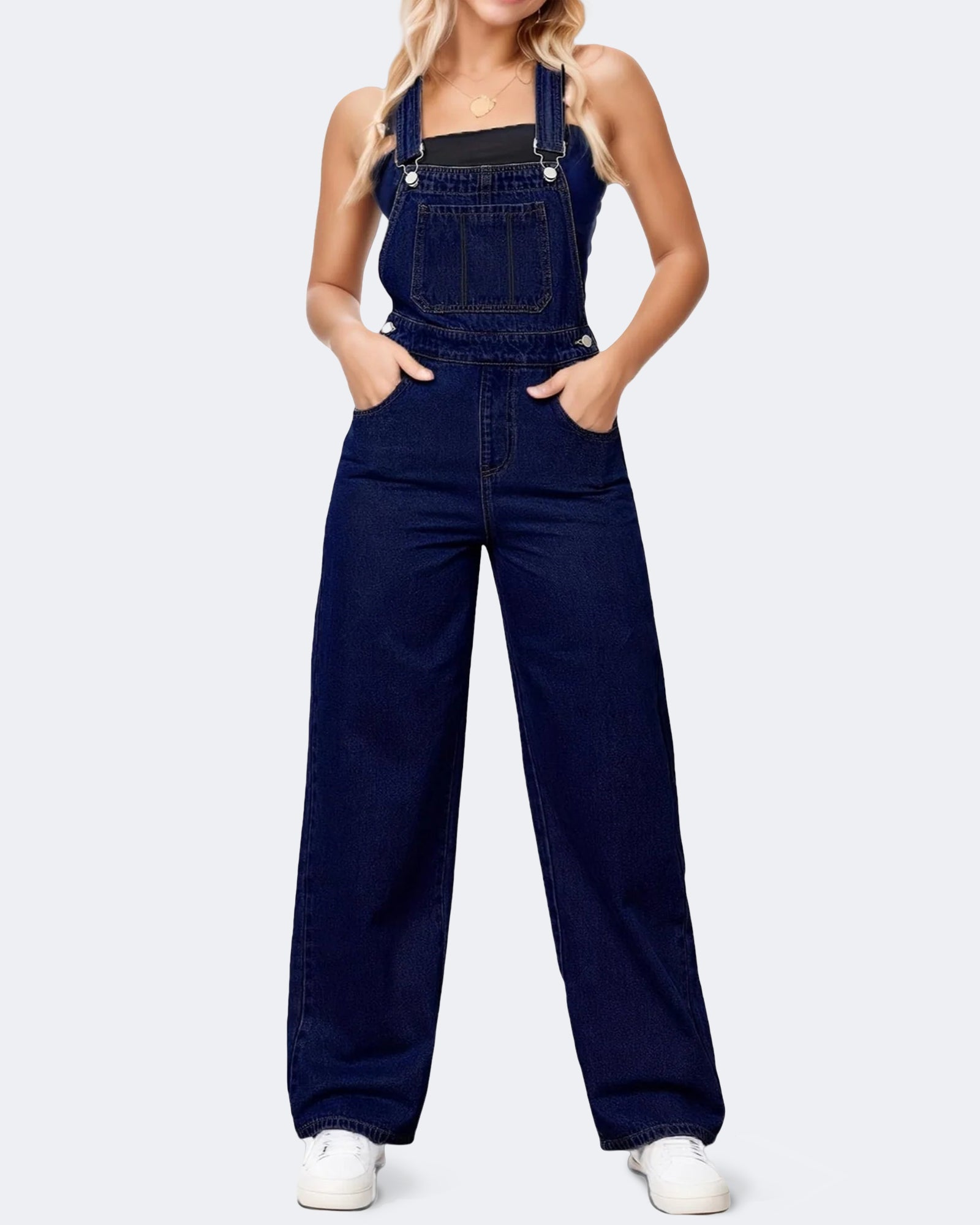 Flvsun-Womens Overalls Denim Straight Wide Leg Jeans Denim Overalls with Adjustable Straps