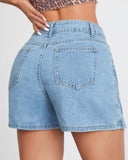 Flvsun-Denim Skorts Skirts Womens High Waisted Denim Mini Shorts with side slit detailing and back pockets.