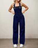 Flvsun-Womens Overalls Denim Straight Wide Leg Jeans Denim Overalls with Adjustable Straps