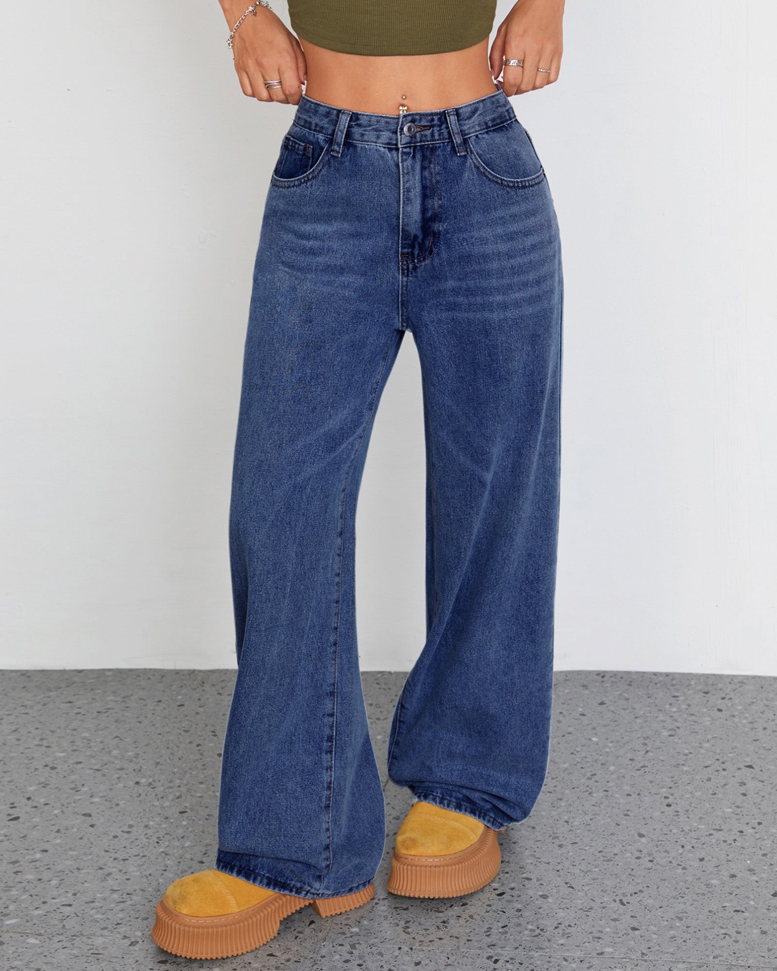 Flvsun-Wide Leg Jeans for Women Casual High Waist Baggy Jeans Denim Pants