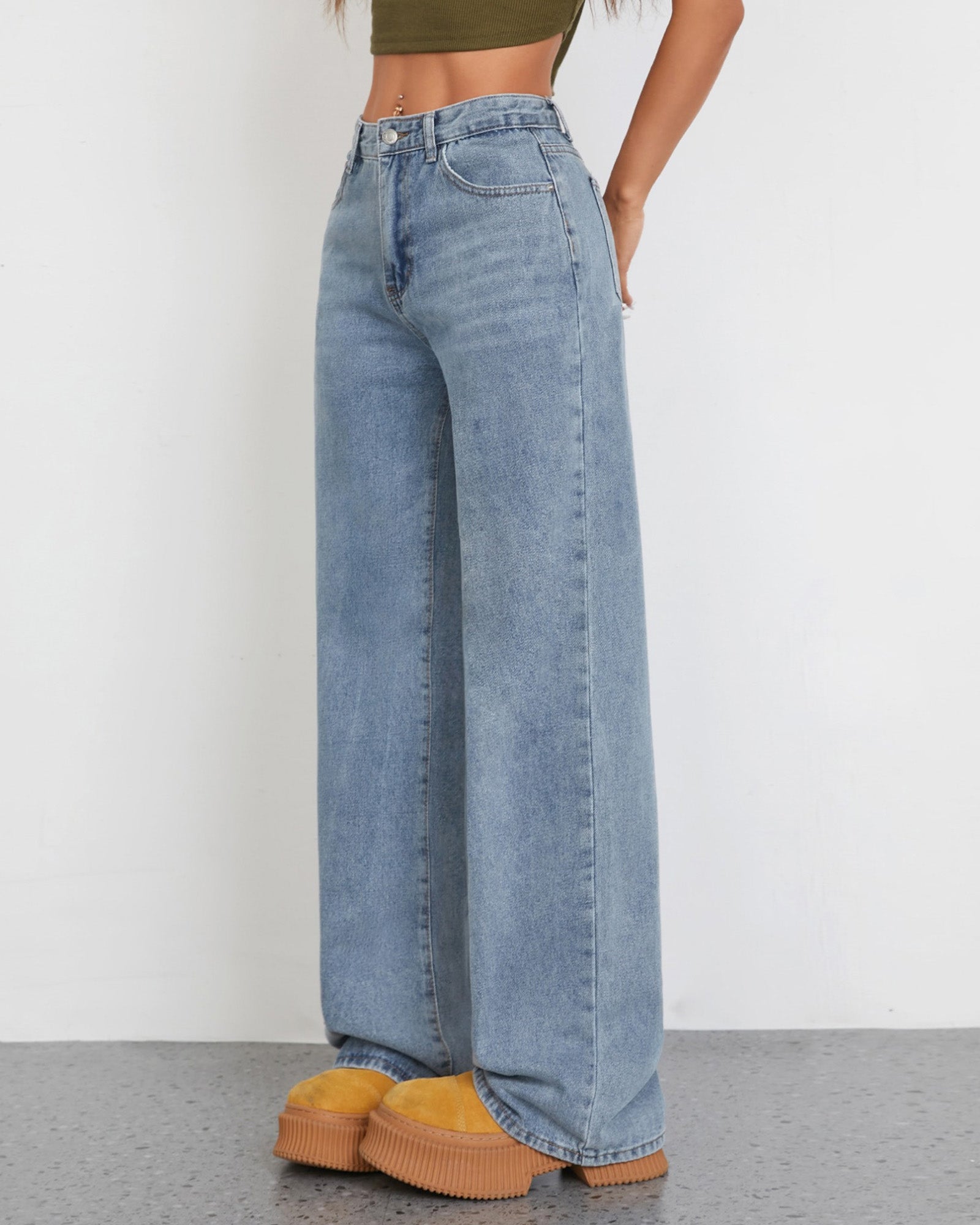 Flvsun-Wide Leg Jeans for Women Casual High Waist Baggy Jeans Denim Pants