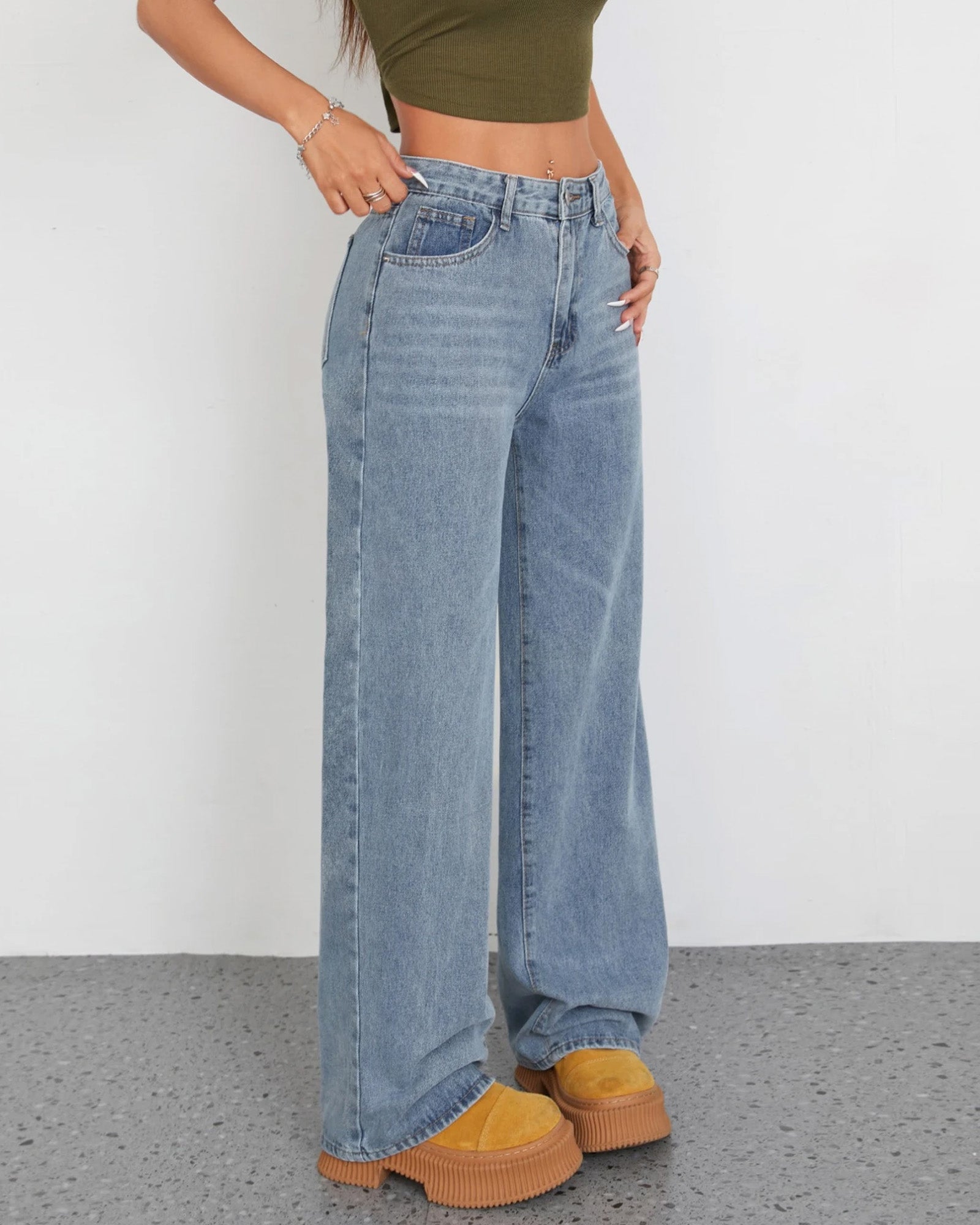 Flvsun-Wide Leg Jeans for Women Casual High Waist Baggy Jeans Denim Pants