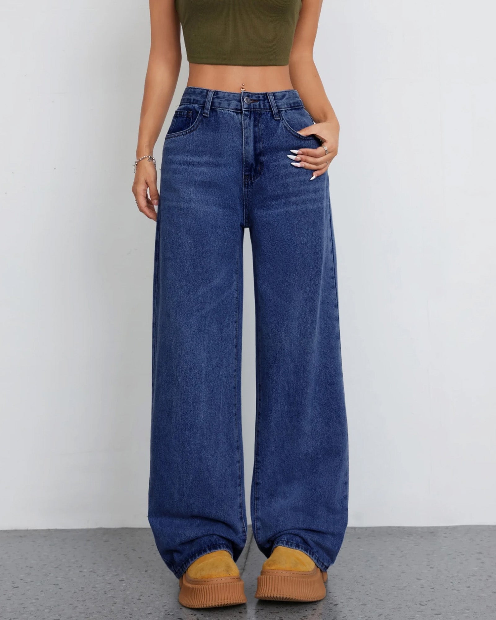 Flvsun-Wide Leg Jeans for Women Casual High Waist Baggy Jeans Denim Pants