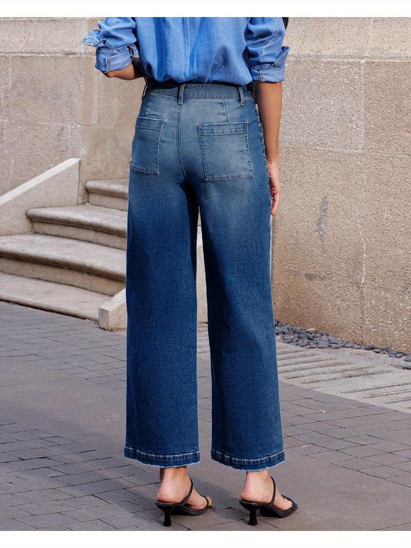 Flvsun-Women'S High-Waisted Stretch Denim Wide-Leg Pants