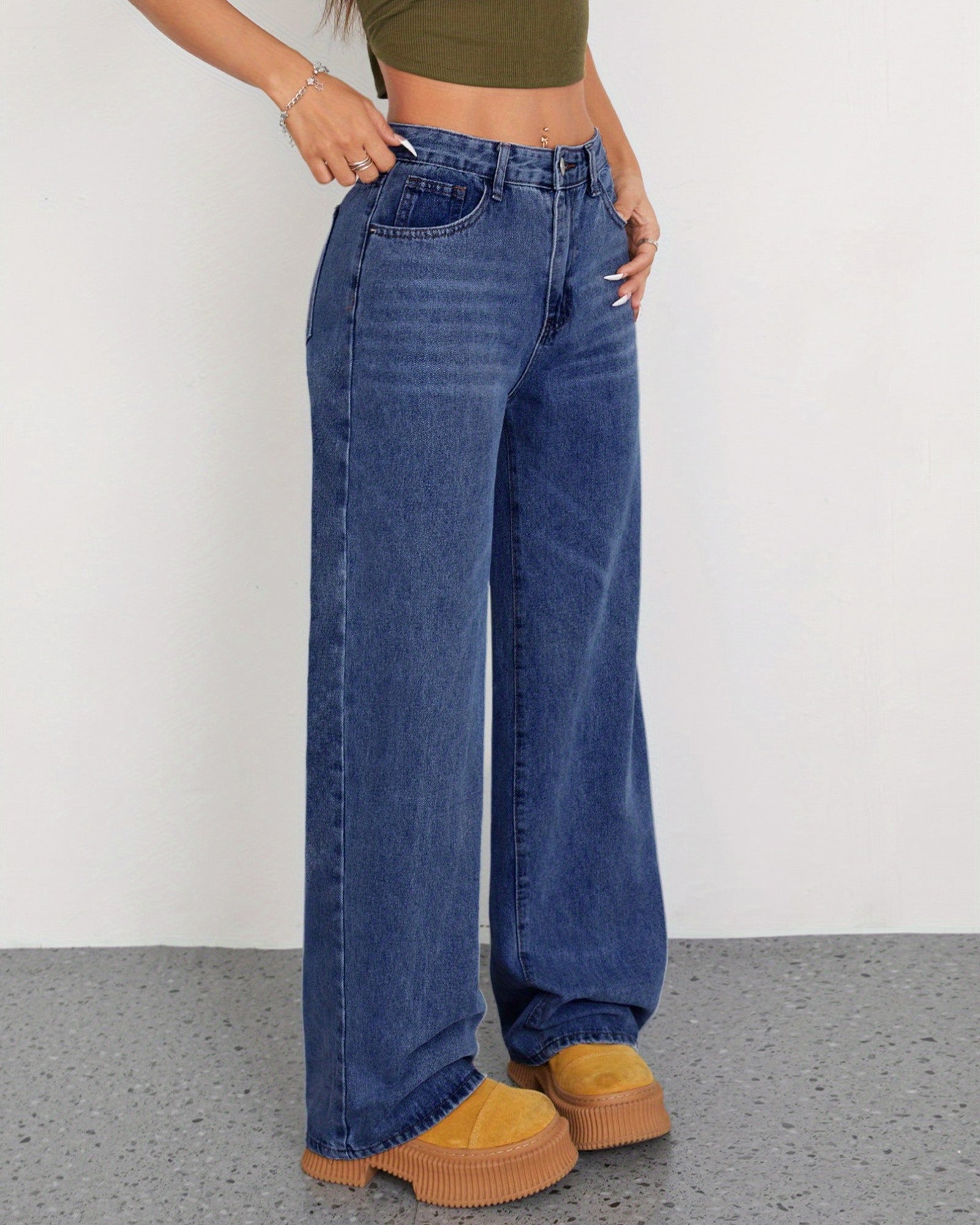 Flvsun-Wide Leg Jeans for Women Casual High Waist Baggy Jeans Denim Pants