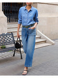 Flvsun-Women'S High-Waisted Stretch Denim Wide-Leg Pants
