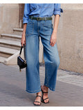 Flvsun-Women'S High-Waisted Stretch Denim Wide-Leg Pants