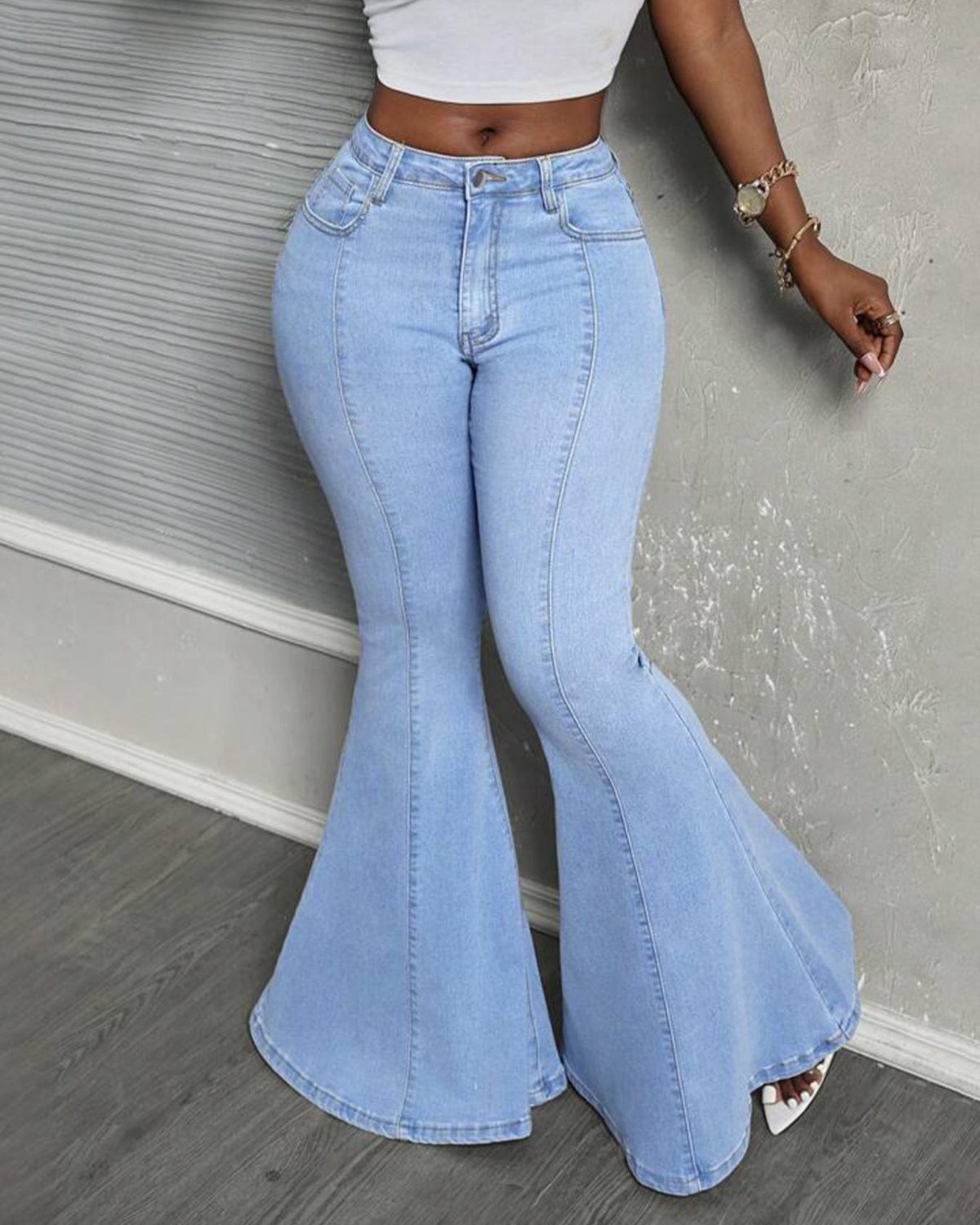 Flvsun-Low-Rise Plus Size Flare Jeans - Stretchy, Retro, and Figure-Flattering for a Casual Chic Look
