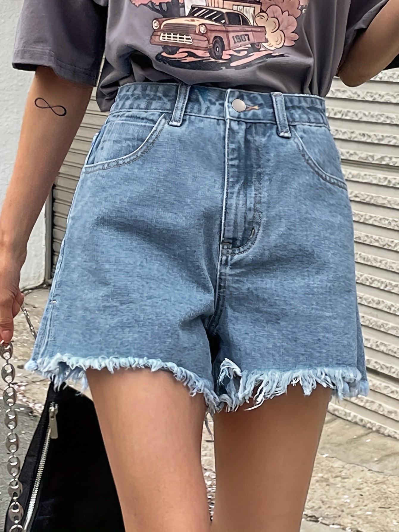 Flvsun-Women's High Waisted Denim Skirt Shorts, Vintage Style, Side Split