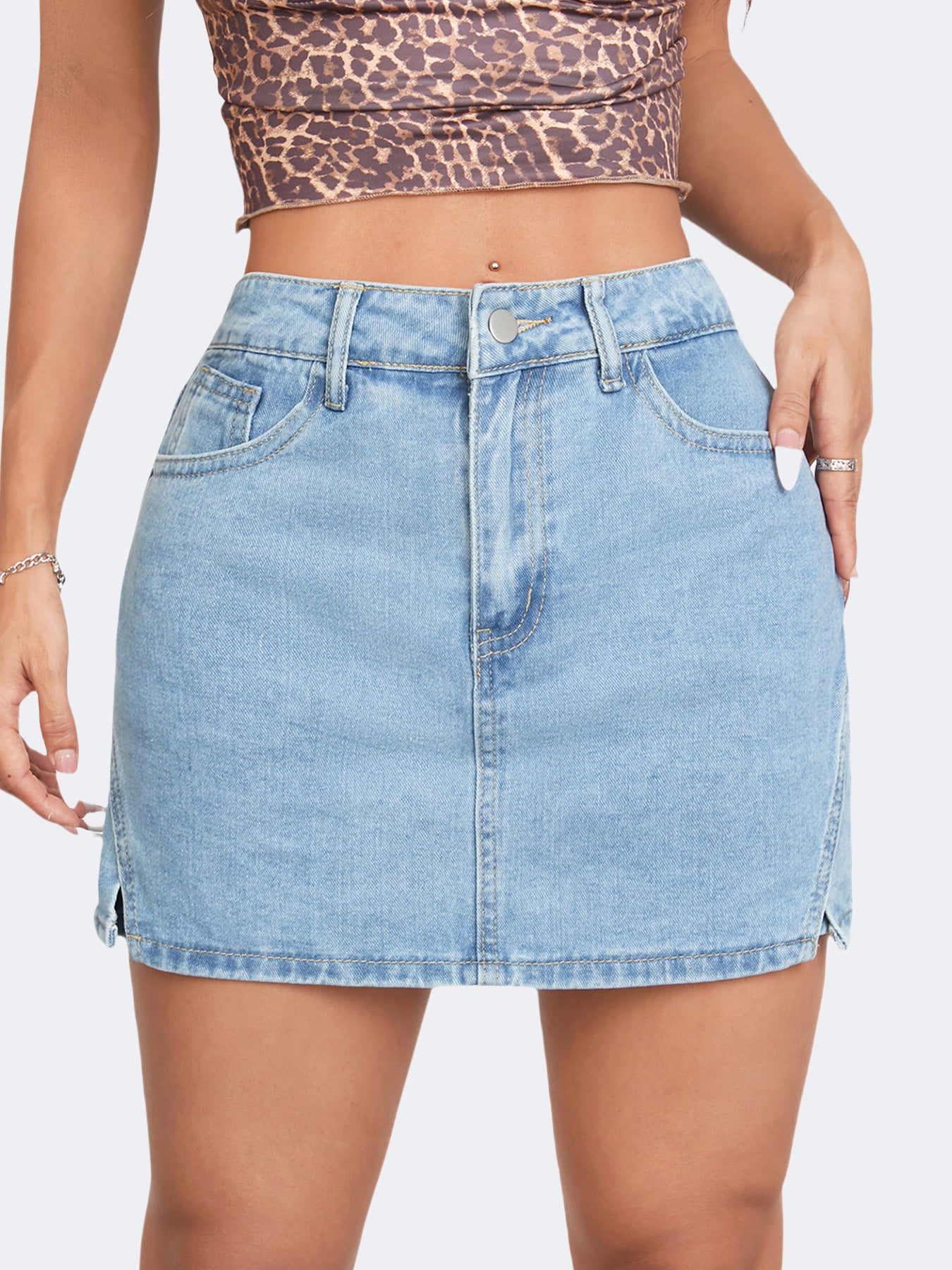 Flvsun-Denim Skorts Skirts Womens High Waisted Denim Mini Shorts Side Slit Denim Jean Skort Skirt