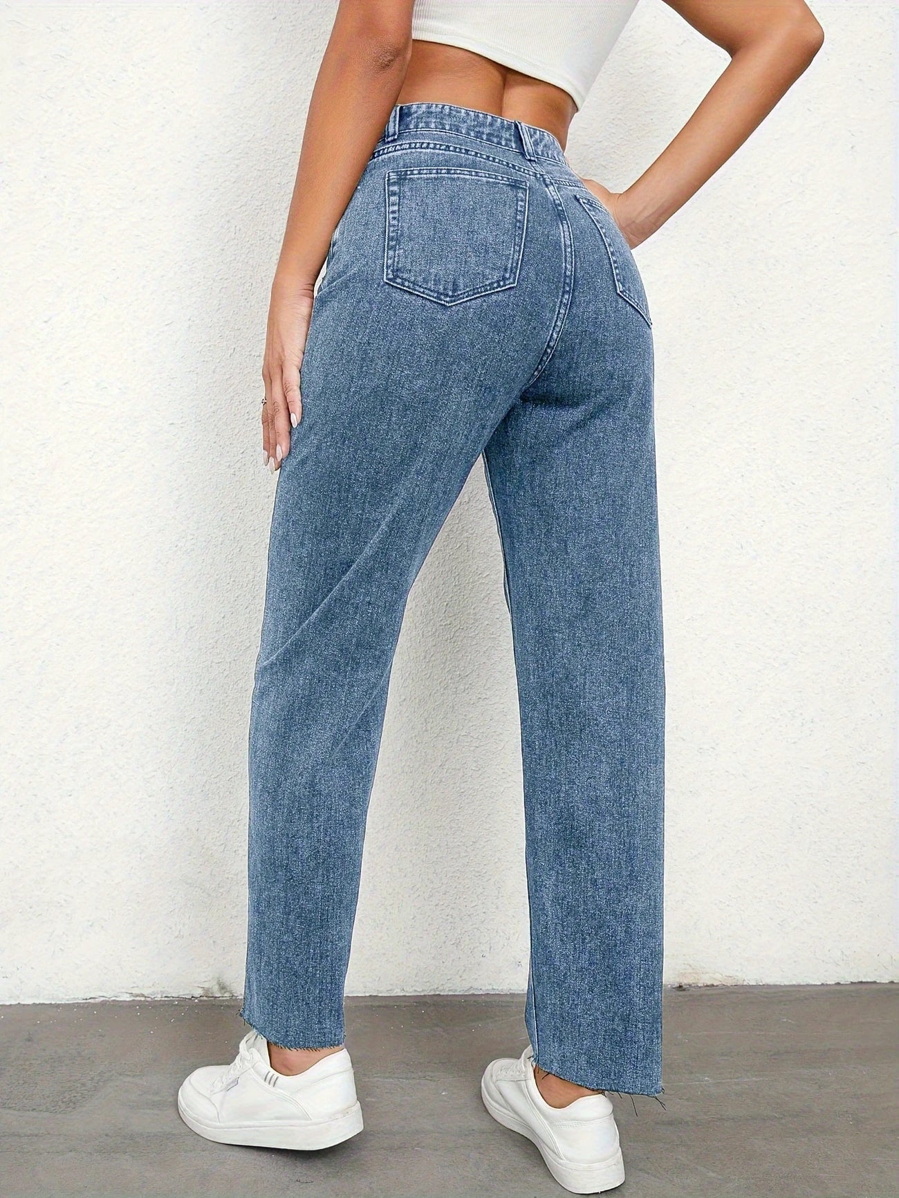 Flvsun-Women's Jeans Mid Waist Straight Loose Tummy Tuck Fashion Jeans