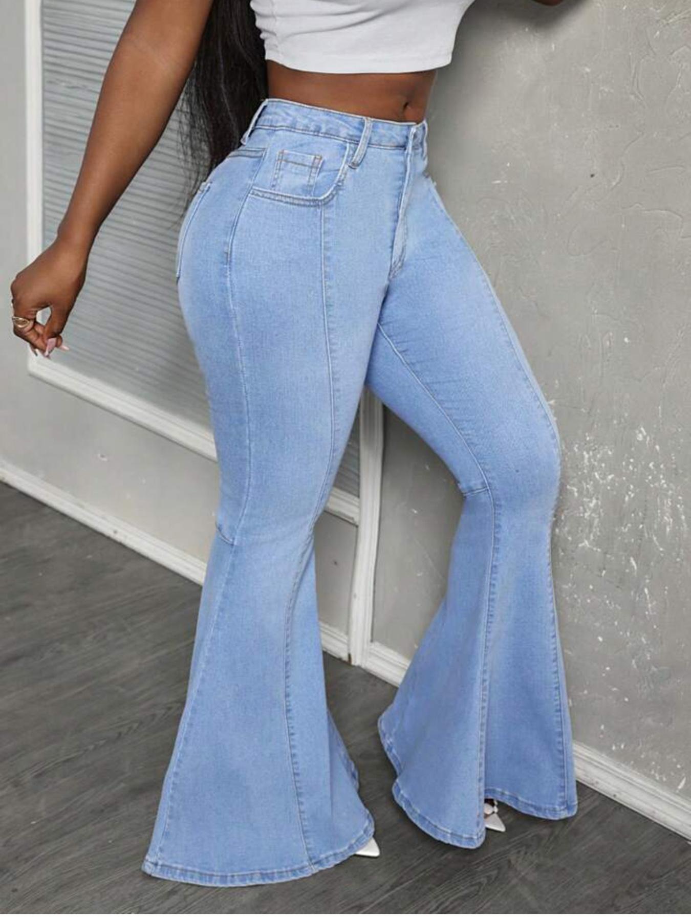 Flvsun-Low-Rise Plus Size Flare Jeans - Stretchy, Retro, and Figure-Flattering for a Casual Chic Look