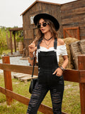 Flvsun-Women's Stretchy Distressed Skinny Denim Jumpsuit with Adjustable Straps