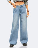 Flvsun-Women's Wide Leg Jeans Low Waisted Baggy Jeans Casual Loose Straight Leg Jeans Denim Pants Y2K