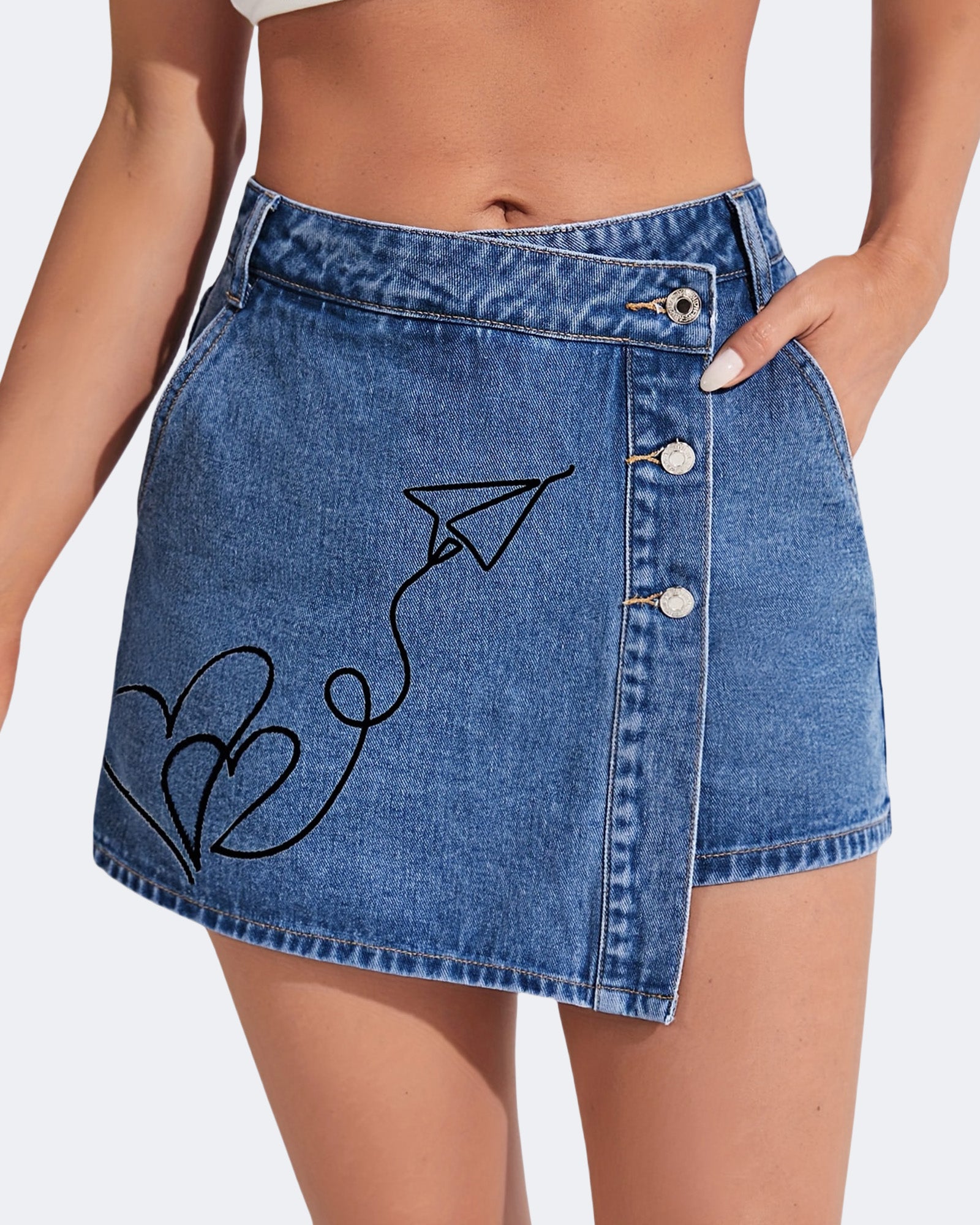 Women's High-Waisted Slim-Fit Asymmetrical Crossover Denim Shorts