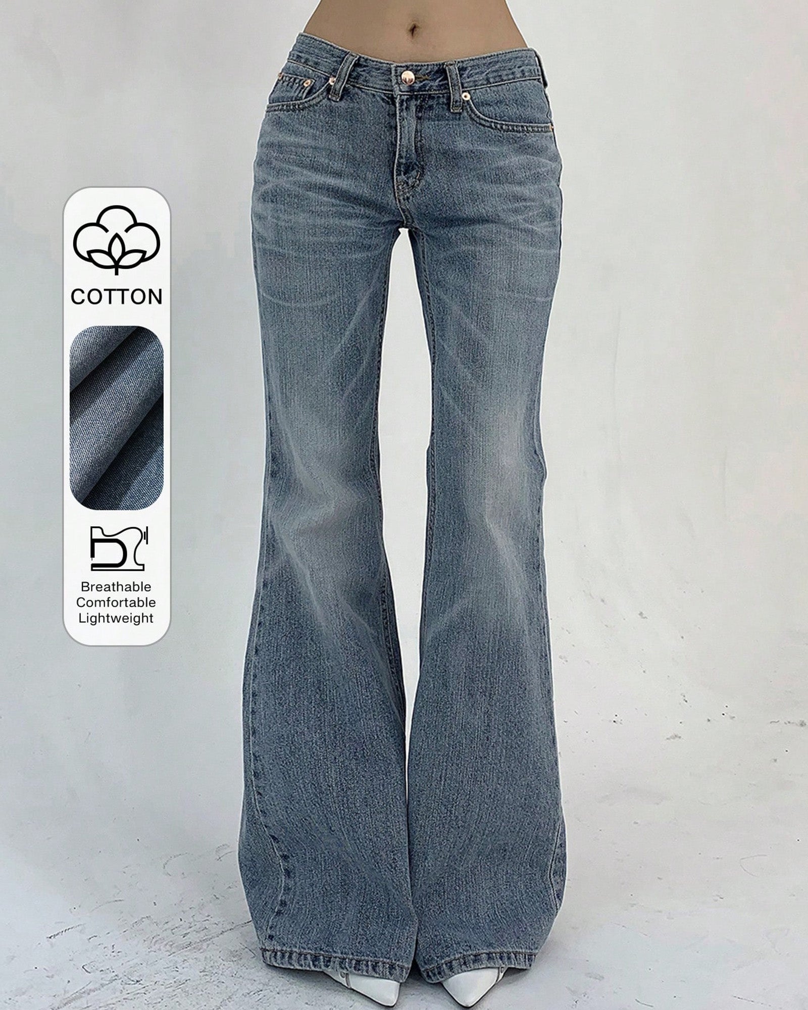 Flvsun-Women's Pocketed Casual Flare Leg Denim Jeans Y2k