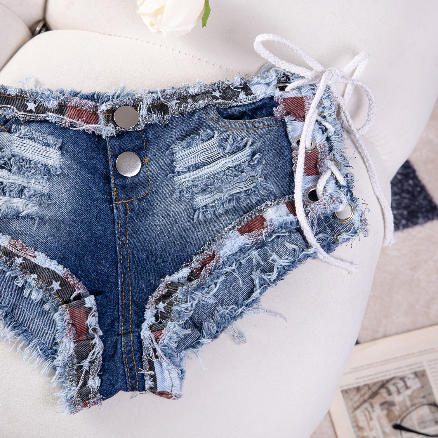 Flvsun-2025 Women's Sexy Jeans, Low-Rise Denim Shorts, Ripped Hot Pants – New Summer Fashion