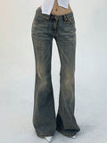 Flvsun-Women's Pocketed Casual Flare Leg Denim Jeans Y2k