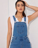 Flvsun-Women's Classic Denim Overalls Skirt with Adjustable Straps