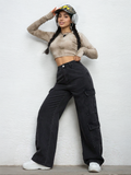 Flvsun-Women's Summer Zipper Fly Flap Pocket Cargo Jeans Y2k