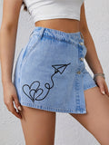 Women's High-Waisted Slim-Fit Asymmetrical Crossover Denim Shorts
