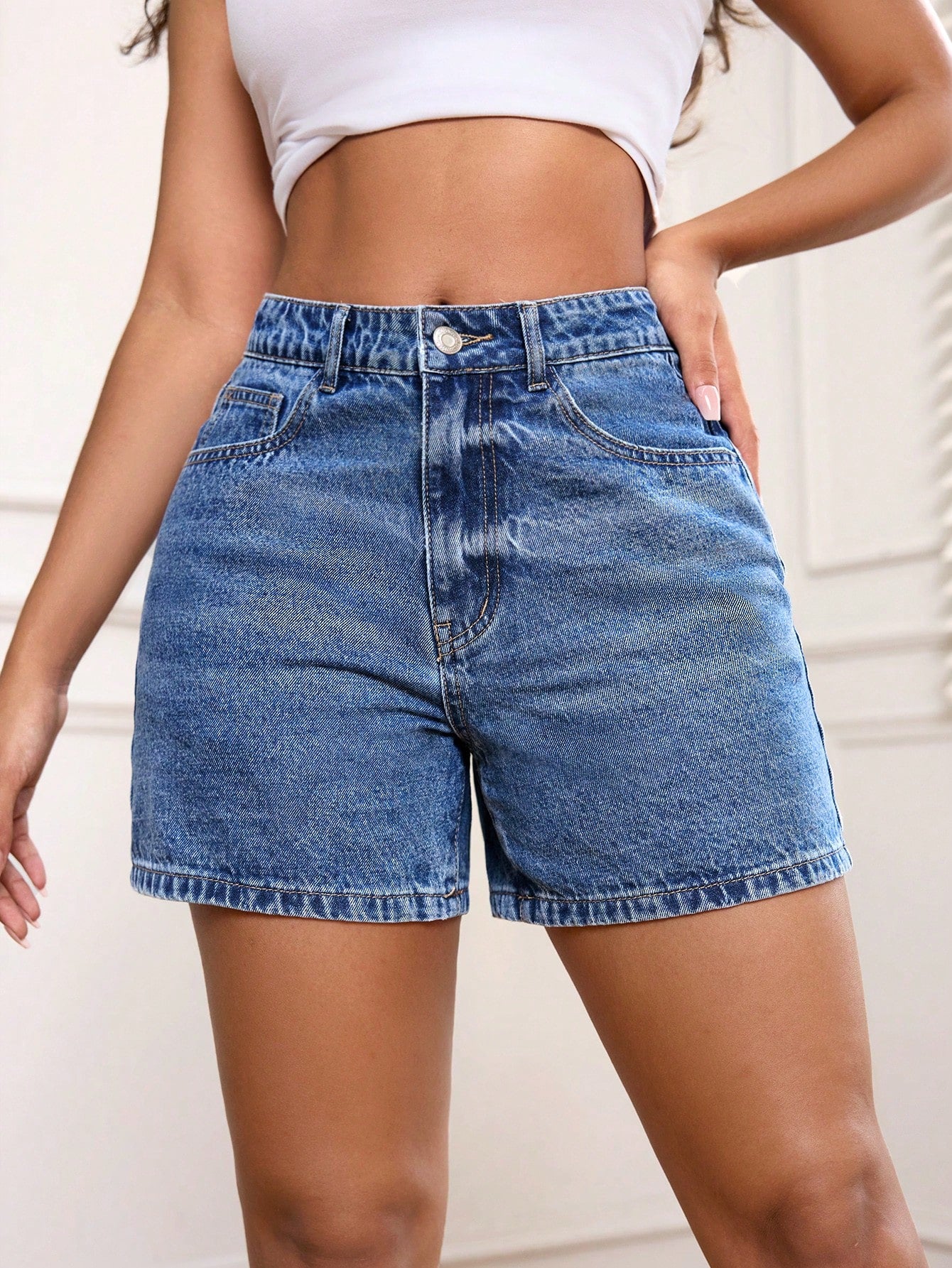 Flvsun-Women's Solid Color Simple Casual Denim Shorts, Summer Jorts