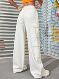 Flvsun-Women's Summer Zipper Fly Flap Pocket Cargo Jeans Y2k