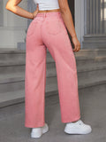 Flvsun-Solid High Waist Wide Leg Slant Pocket Jeans