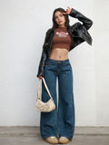 Flvsun-Solid Color Pocket Casual Versatile Wide-Leg Jeans