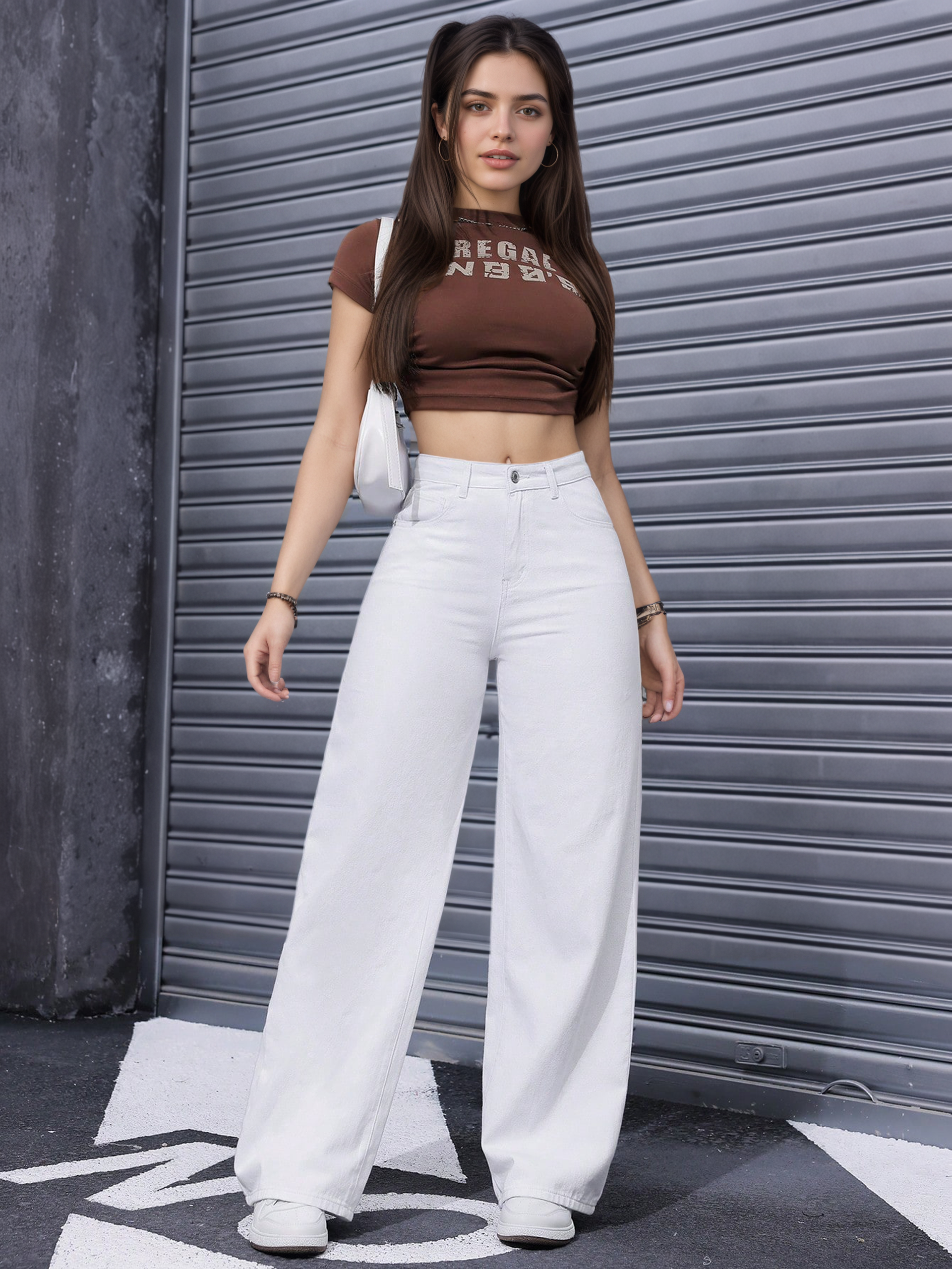 Flvsun-Women Loose Fit Wide Leg Casual Denim Pants With Pockets